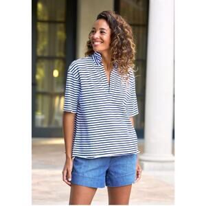 B36 Frank & Eileen Patty Popover Henley Striped Top Womens XL Coastal Parisian